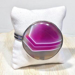 GENUINE POLISHED CIRCLE CUT CRYSTAL BOLD STATEMENT GEM CUFF BRACELET SIZE 6-7